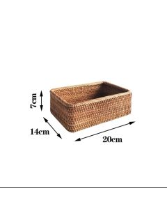 Rattan Storage Baskets Rectangle Woven Bread Basket Rectangular Wicker Serving Organizer Tray Rattan Fruit Basket, Stackable Wicker Organizer（20*14*7cm）