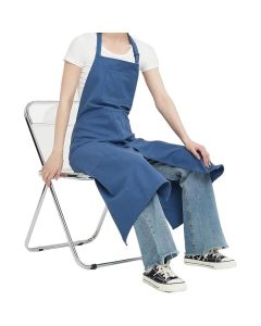 Hanging neck canvas apron long style Pottery Apron with Split Leg, Long Unisex Artist Aprons with 3 Pockets for Ceramics & Clay（ Blue)