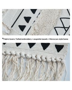 Bohemian Rugs- Cotton Braided Black and White Rug Decorative Hand Woven Front Porch Doormat with Tassel（Black and white tassel）