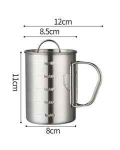 Stainless Steel Camping Cup, 500ml Fireproof Metal Cup with Lid and Foldable Handle, High Temperature Direct Heating, Great for Backpacking