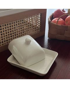 Rectangle Butter Dish with Lid, White  Domed Cheese Dish with Handle Individual Serving Mini Butter Tray, Cute Ceramic Dessert Serving Bowl for Table, Countertop, Refrigerator