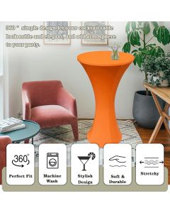 Cocktail fabric Round Tablecloth, 2 Pack Highboy Fitted Stretch Cocktail Table Covers High Top Table Cloth for Banquet Wedding Bar Party -Orange
