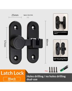 Barn Door Locks, 90/180 Degree Right Angle Flip Gate Latch Fit for Bedroom, Garden, Cabinet - Sturdy and Secure Sliding Barn Door Lock (Black-2 Pcs)