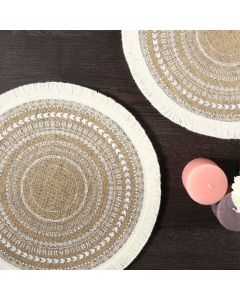 Placemats Set of 4 - Boho Cotton Woven Round Tassels Table Mats for Dining Room Kitchen Table Decor(Tassel circular pattern)