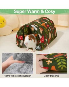 2 pack Guinea Pig Hideout with Curtain and Tunnel - Soft Bed with Cushion - Suitable for Guinea Pig, Hamster, Chinchilla, Bunny - Mushroom