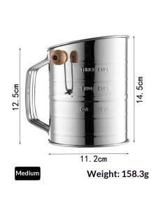 Flour Sifter for Baking, Stainless Steel Flour Sieve Fine Mesh Screen Powder Sifters with Loop Agitator for Quick Sifting, Hand Crank Sifter for Cooking Baking Kitchen Sugar Utensil DIY