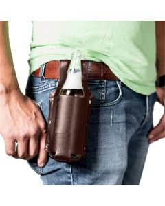2 pack Beer Holster Classic - Leather, Beer Belt Climbing Beverage Holster Holder Portable（black + brown）