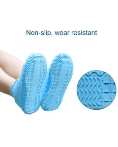 Silicone Waterproof Shoe Covers, Upgrade Reusable Overshoes with Zipper, Resistant Rain Boots Non-Slip Washable Protection for Women, Men (M, Blue)