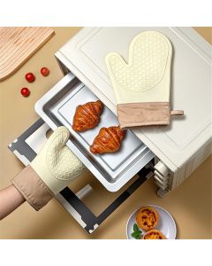 1 pair of Silicone Oven Mitts，Heat Resistant up to 572°F, Oven Gloves with Soft Lining, Non-Slip Kitchen Essentials, Kitchen Gadgets, Apartment Essentials, Great Gift for Cooking (beige-1pair)