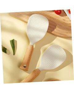 2 Pcs Standing Silicone Rice Spoon Paddle with Wood Handle, Nonstick Standing Rice Cooker Spatula for Kitchen Cooking
