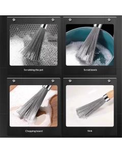 2 pack Cookware Scrubber Brush Stainless Steel Material, Long-Handled Dishwashing Brush with Ergonomic Design, Kitchen Cleaning Brush, Dishwashing Scrubber for Pots Skillets Ovens Grills