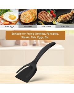 2 pack Kitchen Cooking Spatula, 2 in 1 Egg Silicone Fried Egg Grip Flip Tongs Double Sided Turner Multi Purpose Non stick Kitchen Shovel for Bread Fish Pancake Toast（black）