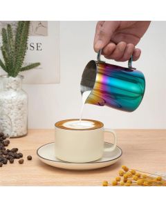 Stainless Steel Milk Frother - 400ml Steaming Pitcher - Perfect for Latte Art, Espresso & Cappuccino - Rainbow Color