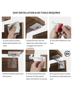 Upgraded Invisible Baby Proofing Cabinet Latch Locks (10 Pack) - No Drilling or Tools Required for Installation, Works with Most Cabinets and Drawers, Works with Countertop Overhangs, Highly Secure