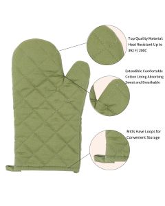 Oven Mitts and Pot Holders 4 pcs Set,High Heat Resistant 500 Degree Extra Thicken Long Kitchen Cotton Oven Glove for Cooking (11.8 Inch,Green)