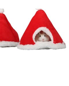 Cat Bed Christmas Hat Cat Tent House Self-Warming Comfortable Triangle Pet Xmas Dog Cave in Winter (Red)