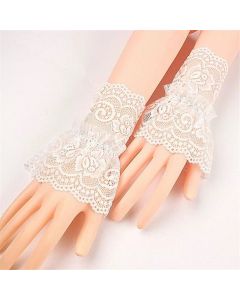 2 pairs Women's Short Lace Gloves Fingerless for Driving Wedding Wrist Length Bridal Prom Gloves（white）