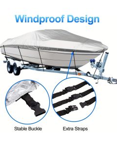 Trailerable Boat Cover – 600DHeavy Duty Waterproof Tarp with Storage Bag, Designed for V-Hull, Fish & Ski, Runabout, Bass & Fishing Boats,20-22FTBlack