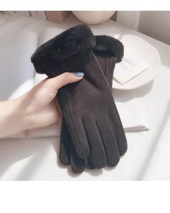 Grey women's Minimalist Solid Color Touchscreen Gloves, Elegant Modern Windproof Warm Riding, Fuzzy Gloves for Fall & Winter