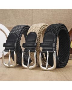 Unisex stretch grey woven canvas belt with pin buckle, suitable for jeans, casual pants, shorts and casual wear.