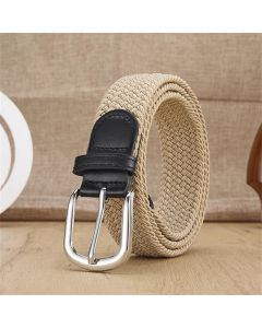 Unisex stretch khaki woven canvas belt with pin buckle, suitable for jeans, casual pants, shorts and casual wear.