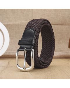 Unisex stretch coffee woven canvas belt with pin buckle, suitable for jeans, casual pants, shorts and casual wear.