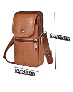 Brown genuine Leather Men’s Crossbody Waist Bag, Multifunctional Belt Pouch, Portable Outdoor Phone & ID Card Holder, Casual Fanny Pack for Daily‑use