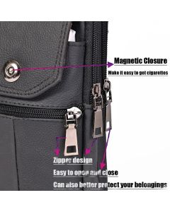 Black genuine Leather Men’s Crossbody Waist Bag, Multifunctional Belt Pouch, Portable Outdoor Phone & ID Card Holder, Casual Fanny Pack for Daily‑use