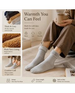 Dark Coffee Warm Fleece Terry Wool Socks Adult Unisex Loose Top Winter Socks 6 Pairs