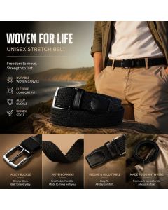 Green Black Color Block Canvas Golf Belt 125cm Elastic Stretch Woven Strap