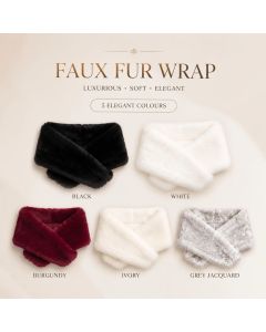 Grey Jacquard Fluffy Faux Fur Wrap Ladies Evening Party Stole