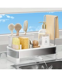 No Drill 360° Rotating Drain Sponge Holder with Tray Kitchen Sink Organizer AU(BLACK)