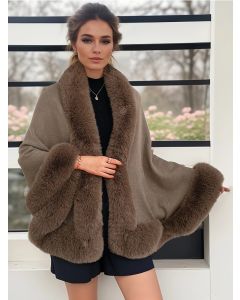 Imitation Mink Collar Knit Shawl: Autumn/Winter Retro Cape, Elegant, Versatile, and Flattering(BLACK)