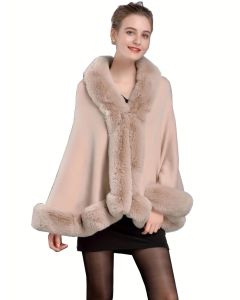 Imitation Mink Collar Knit Shawl: Autumn/Winter Retro Cape, Elegant, Versatile, and Flattering。（claret-red）
