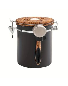 1500ml 304 Stainless Steel Coffee Canister Airtight Coffee Bean Storage Jar with Wood Grain Lid and Scoop