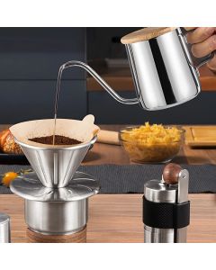 6-Piece Pour Over Coffee Set, Coffee Machine Gift Box, Pour Over Coffee Kettle, Coffee Cup, Coffee Bean Grinder Set.WHITE
