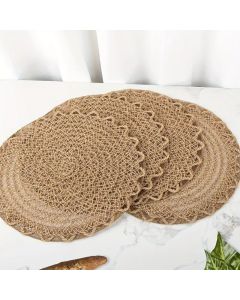 4pcs Nordic Style Round Table Mat, Exquisite Openwork Weave, Polyester Hemp-Like Texture, 38cm Dining Mat, Heat-Resistant and Easy to Care For