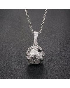 Football Hollow Pendant Necklace, Synthetic Zirconia Setting, Hip Hop Sporty Style, Trendy and Versatile.(silver)