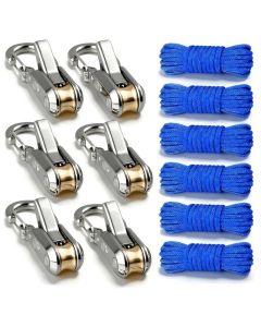 12-Piece Outdoor Tent Guyline Tensioner Kit, Dual-Row Buckle Brass Roller, Rebound Self-Locking Sturdy Windproof