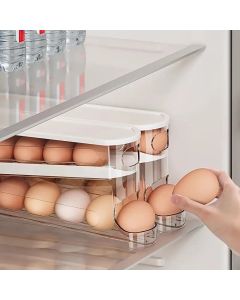 Automatic Sliding Egg Holder 12-14 Eggs Flip Lid Fridge Storage Container