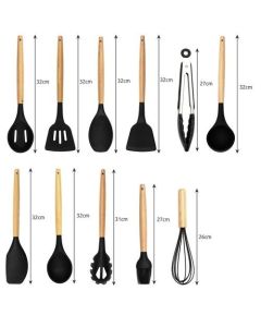 12pcs Black Heat Resistant Silicone Kitchen Utensils Set