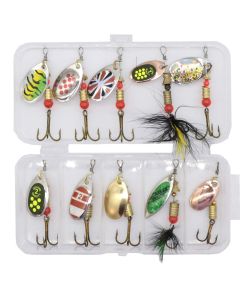 10 pcs MultiColor Fishing Lure Spinners, in Practical Box