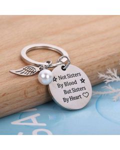 Sisters by Heart Keychain Stainless Steel Vintage Silver