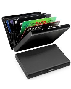 10-Card Slot RFID Protected Metal Wallet, Stainless Steel Card Holder with Compartments, Black