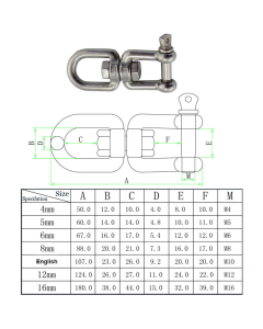 Swivel Shackles Mooring Anchor Chains 304 Stainless Steel Swivel Connector for Marine Boat, 6mm