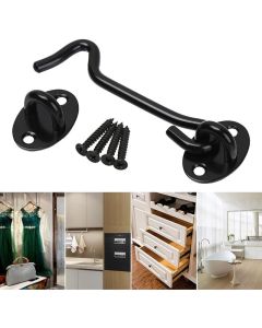 2 Pieces Cabin Hook Eye Door Latch Stainless Steel with 3 Inch Screws for Shed Door Garage Doors Black