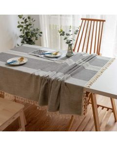 Tablecloths, Embroidery Table Cloth Washable Cotton Linen Tassel Tablecloth, Anti Fade Wrinkle Free Table Cover, Grey, 100 x 160cm