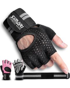 Workout Gloves for Men Women with Wrist Wraps Support, Breathable Padded Fingerless Weight Lifting Gloves for Gym Training, Fitness, Weightlifting, Exercise, Full Palm Protection, Black