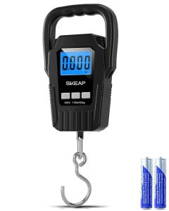 Digital Fish Scale, Hanging Fishing Luggage Scale with Backlit LCD Display and Large Handle, 110lb/50kg, Black