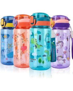 Kids Water Bottle with Straw, BPA Free Leakproof Sport Drinks Bottle for School Girls Boys, Dinosaur Greenish Blue, 600ml